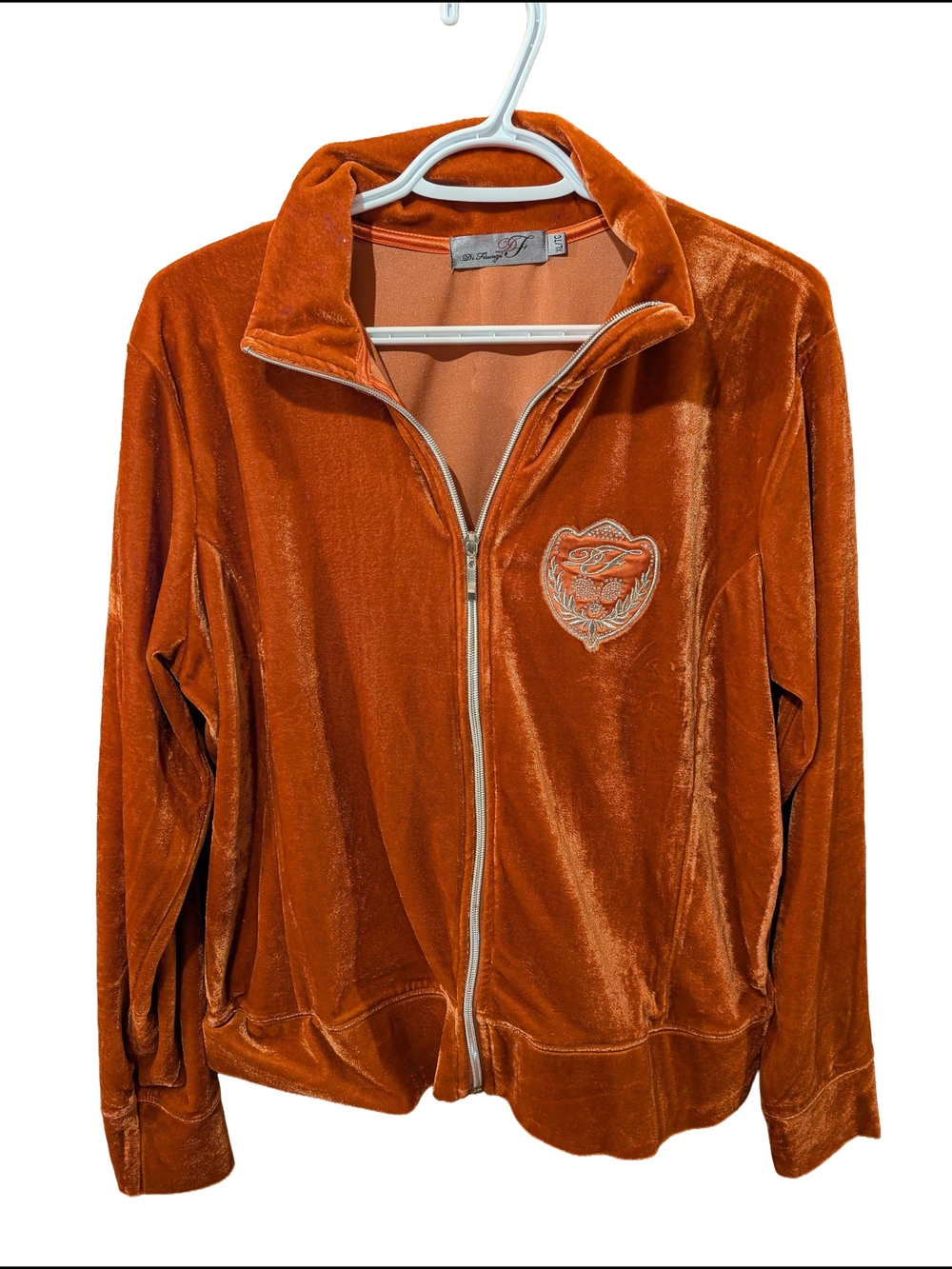 Y2K Velvet Zip-Up Jacket in Burnt Orange